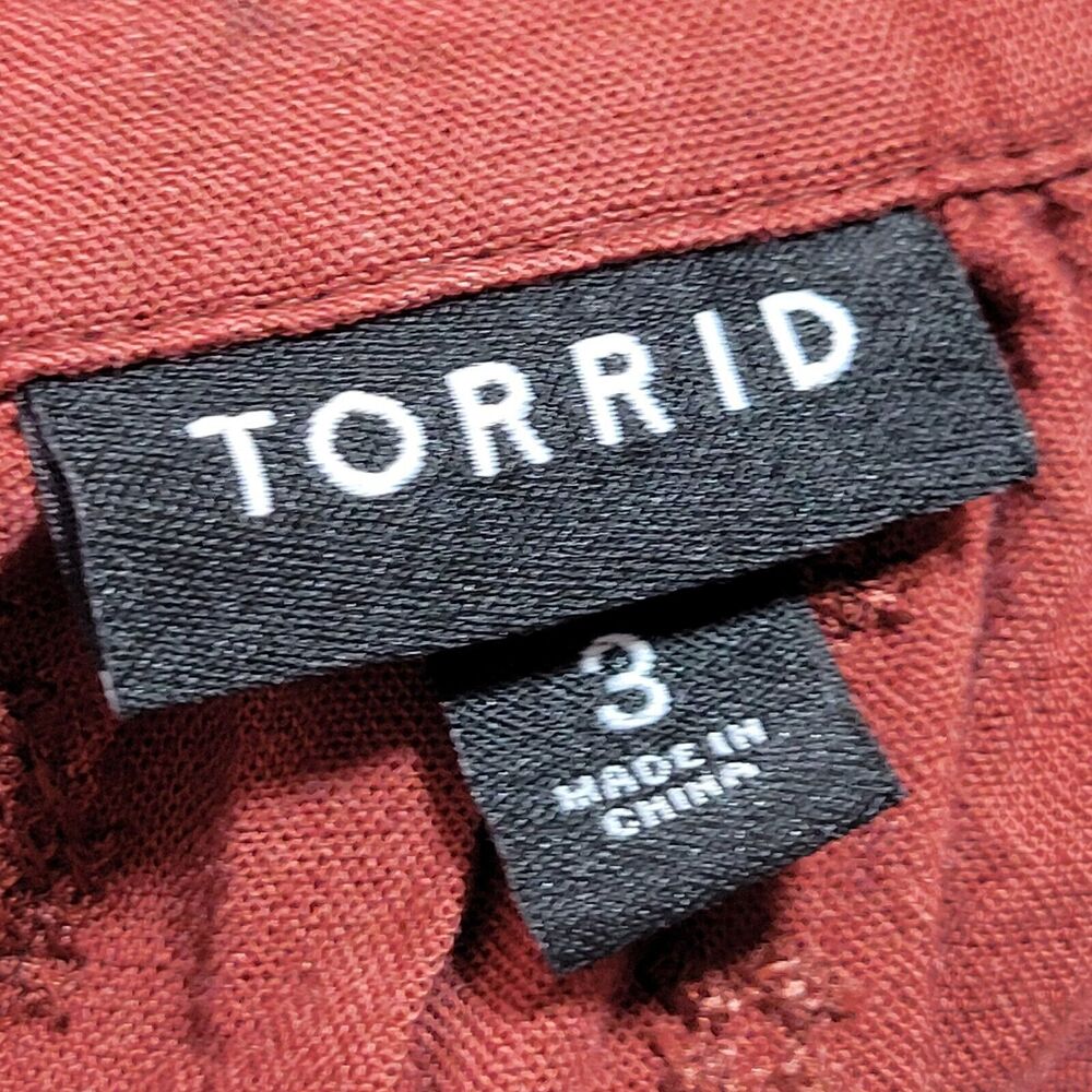 TORRID Red Brown Square Neck Top Size 3X Embroidered Boho Flutter Sleeve Peasant - Picture 9 of 11